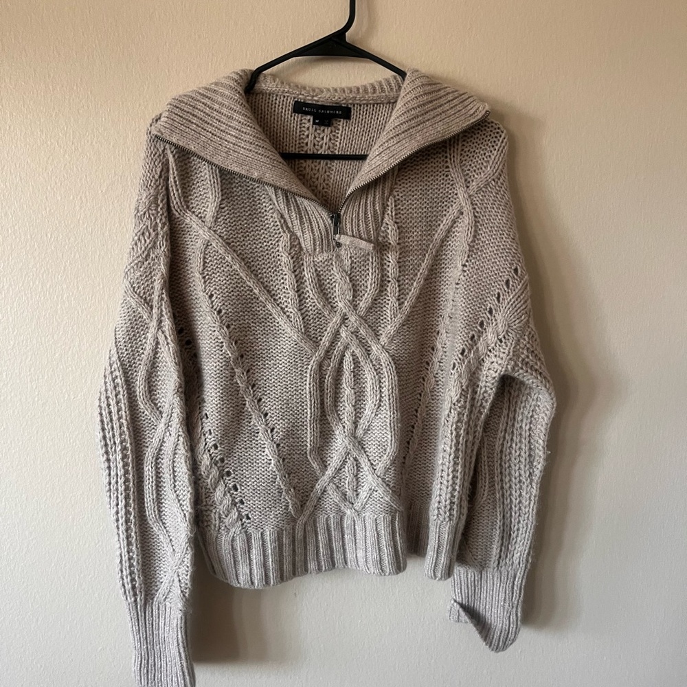Skull Cashmere Taupe Cable Knit Turtleneck Sweater - Picture 9 of 10